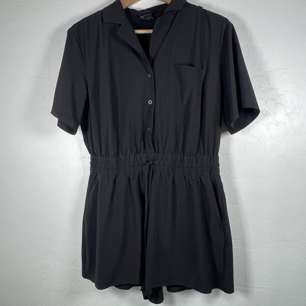 Athleta S Avenue Romper Black Button‎ Collar Shorts Size Small